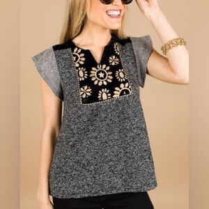 THML Black and Gold Floral Top